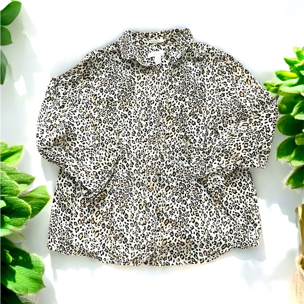 Chicos cheetah print long sleeve button up top size 3 or xl